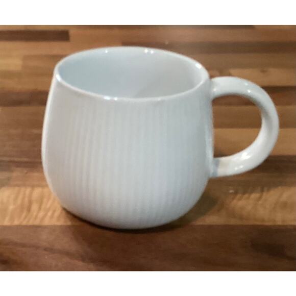 Set of 2 World Market White Coffee Mug Cups 3" Tall Embossed Ribbed - Picture 10 of 11